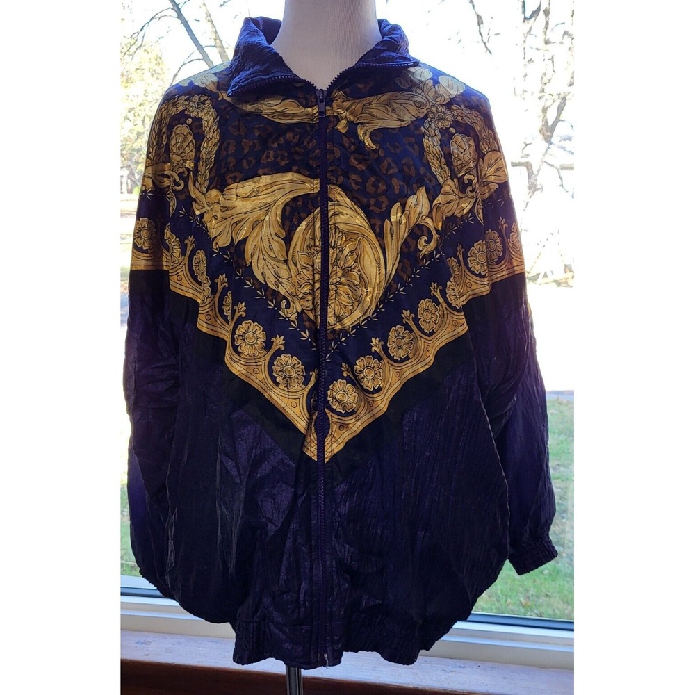Womens Lauren Brooks‎ Purple and Gold Windbreaker 90s Full Zip Retro Metallic 1X